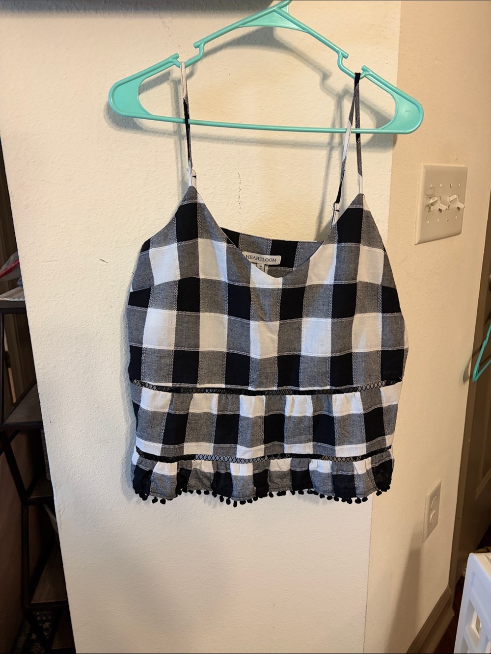 Heartloom Black and White Gingham Pom-Pom Cami